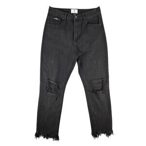 Insane Gene Jeans Womens 7 27 Black Distressed Ripped Raw Hem High Rise Denim